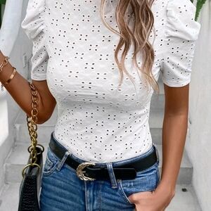 White Eyelet Puff Sleeve Top